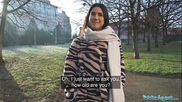 Public Agent Beautiful Brunette Biology Student Cums Over a Stranger Cock