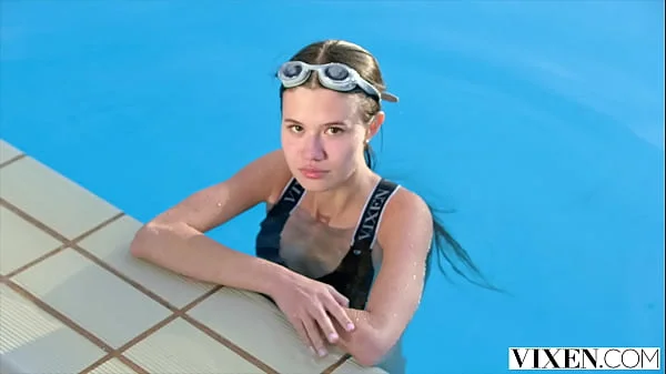 VIXEN Gorgeous petite Evelin skinny dips to seduce crush