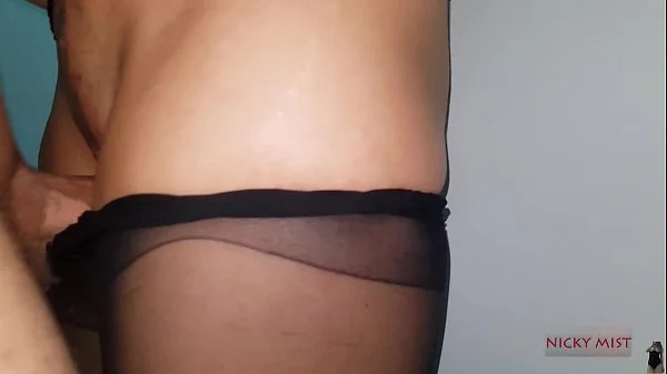 Sexy stepsister black pantyhose cum in and wear that