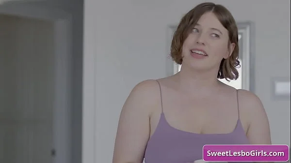 Busty and horny lesbian hotties kissing and licking their natural tits on the sofa - Riley Nixon, Skylar Snow