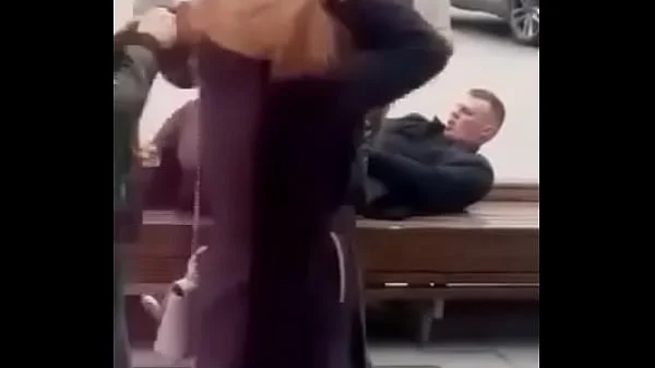 Stupid blonde gives blowjob in public