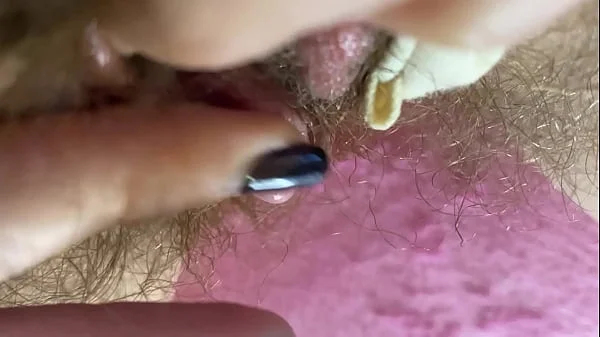 Extreme Closeup Big clit Rubbing orgasm wet hairy pussy